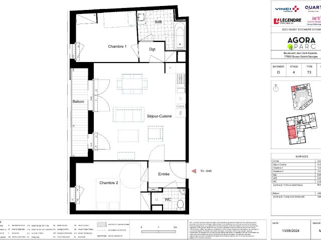 Appartement de 66.99 m² à BUSSY ST GEORGES
