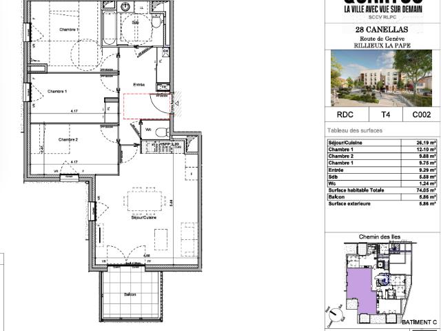 Appartement de 74 m² à RILLIEUX LA PAPE