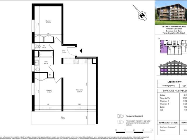 Appartement de 2 chambres avec cave et parking