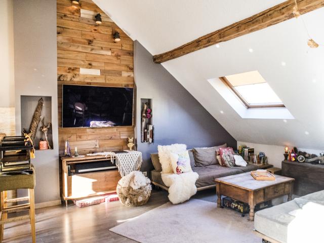 Appartement de charme avec toit cathédrale, cheminée, terrasse plein sud et garage