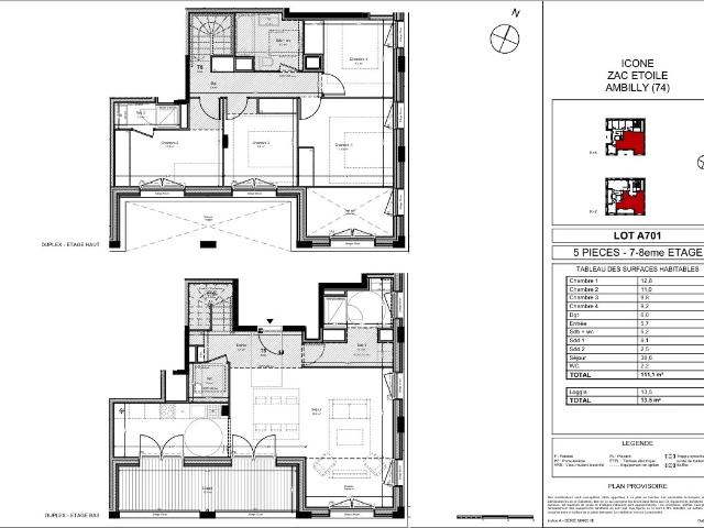 Appartement duplex 5 pièces de 111.10m² au dernier étage Anne