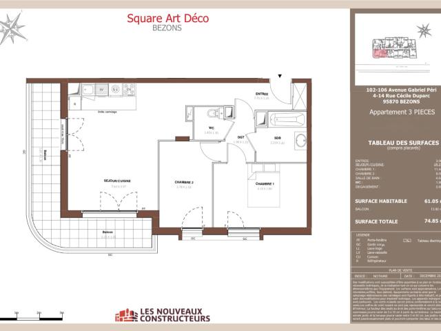Appartement meublé 3 pièces 61 m²