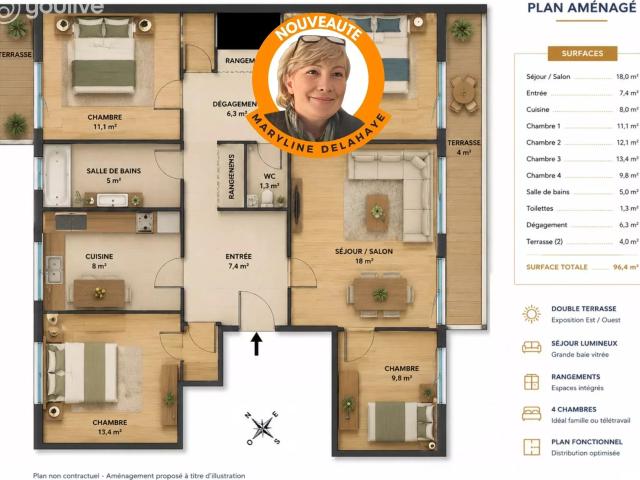 Appartement meublé 5 pièces 95 m²
