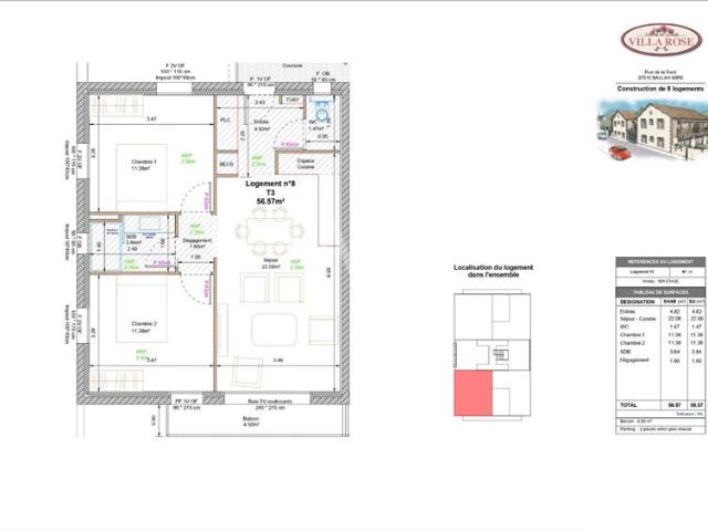 Appartement Neuf Ballan Mire 3 pièce s 55.67 m2 Balcon et parking