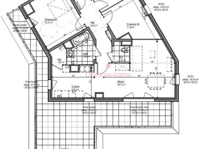 Appartement neuf T4 plein Sud de 90 m2, double terrasse de 72 m2 et 2 parking situé à Haubourdin Nord 59
