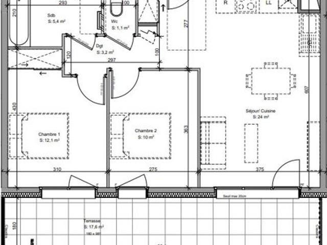 Appartement neuf T3 de 58,6 m2, surface utile 76,2 m2