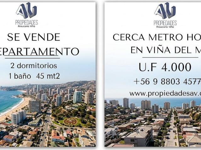 Apuro venta depto 2d 1b 45mt2 viña del mar uf4.000