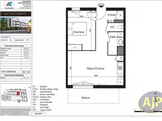 Arès 33740 Location appartement 2 pièces t2 au dernier étage parking