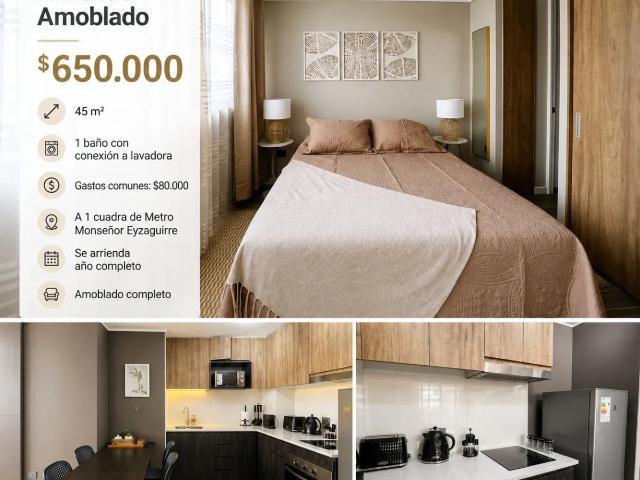 Arriendo año completo full equipado a pasos de metro