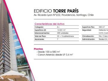 Arriendo de Oficina Avenida Nueva Providencia/Avenida Ricardo Lyon, Providencia 140 m2