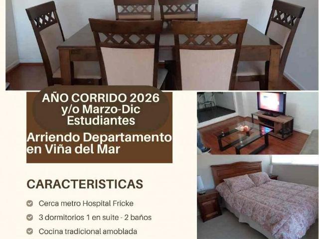 Arriendo depto 3d 2b hosp fricke viña del mar 2026