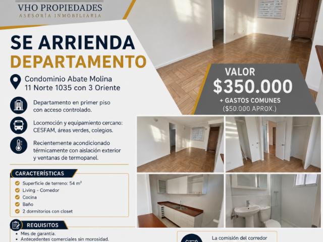 ARRIENDO DEPARTAMENTO CONDOMINIO ABATE MOLINA
