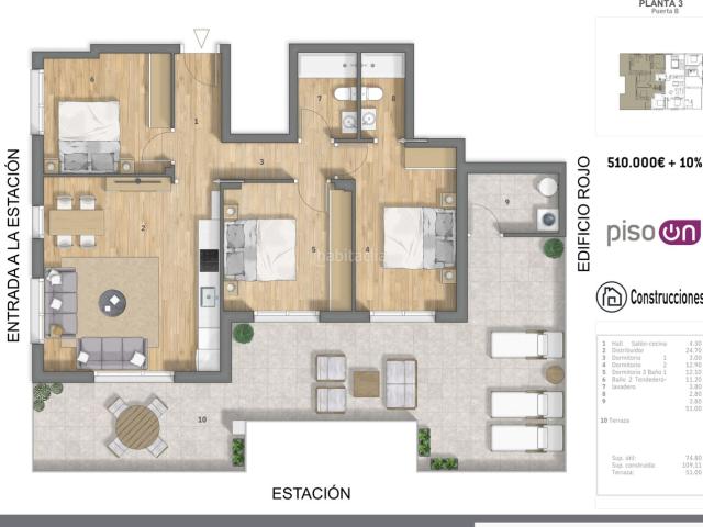 Ático en venta en Amorebieta Etxano. Obra Nueva Martija. Atico con terraza de 51m². Áticos Amorebieta.