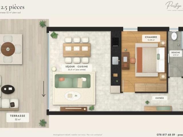 Attique 2.5 pièces neuf à Sion avec terrasse de 52 m² plein sud