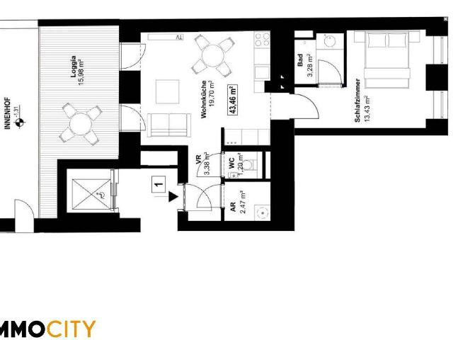 Attraktive 2 Zimmer Wohnung mit großzügiger südseitiger Loggia und absoluter Privatsphäre,1030 Wien