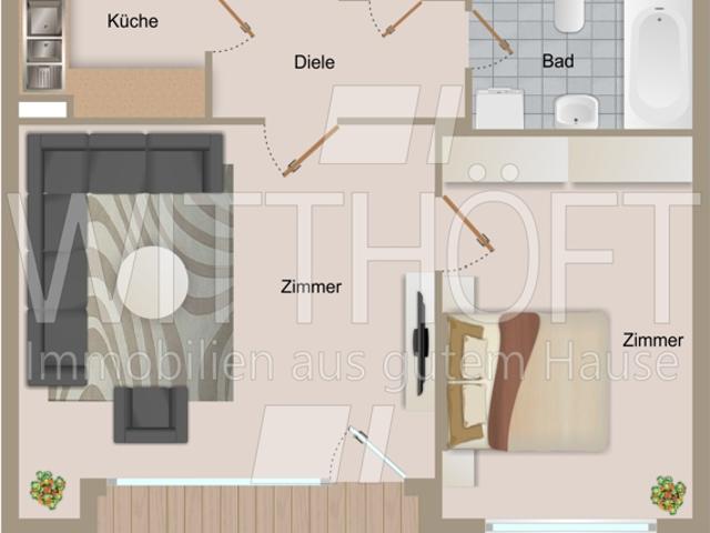 Attraktive 2 Zimmer Wohnung mit Süd Balkon nahe Ortskern