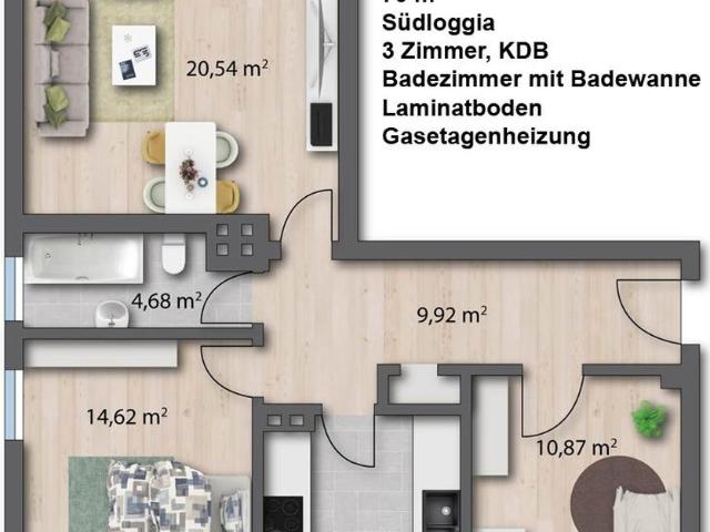 Attraktive 3 Zimmer Wohnung mit Loggia im 1. Obergeschoss