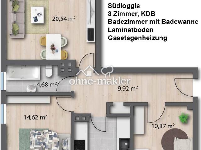 Attraktive 3 Zimmer Wohnung mit Loggia im 1. Obergeschoss