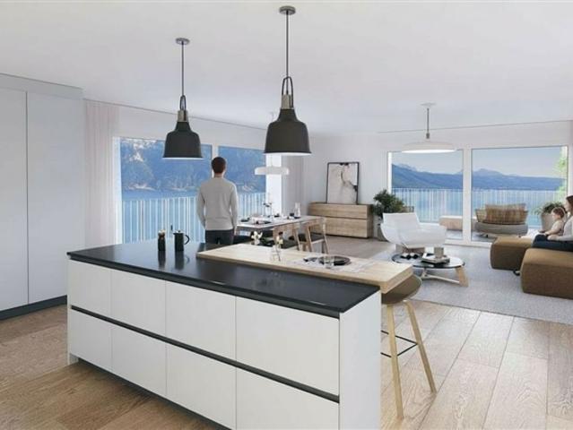 Außergewöhnliches neues 5,5 Zimmer Doppelhauspenthouse mit großem Balkon und spektakulärem Blick auf den Genfersee