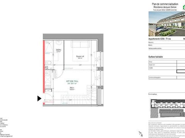Avranches: T1 bis de 30,78m2 + 25,47M2 aménageable