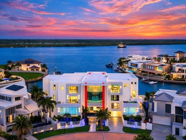 Baltimore A Statement Waterfront Residence Designed by David Carlson | 55m Bridge Free Frontage & Stunning Stradbroke Island Views