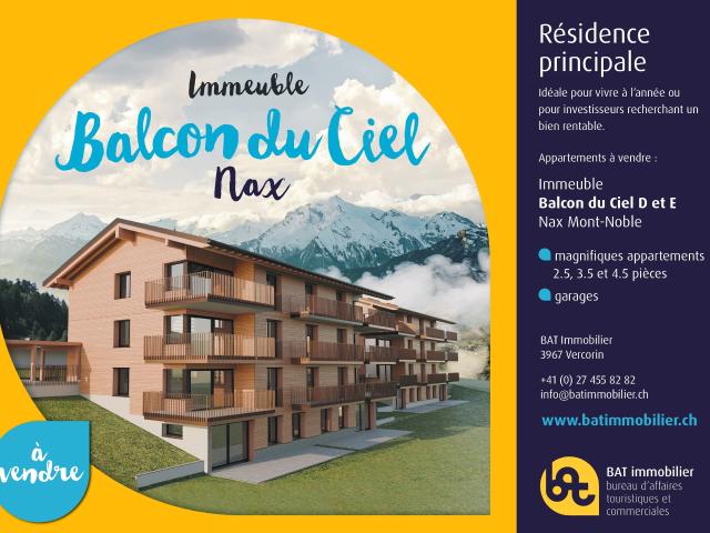 Balcon du Ciel in Nax – Hauptresidenzen von Studios bis zu 4 Zimmern, derzeit im Rahmen des Rahmens, mit Fertigstellung für den Winter 2026/2027 geplant