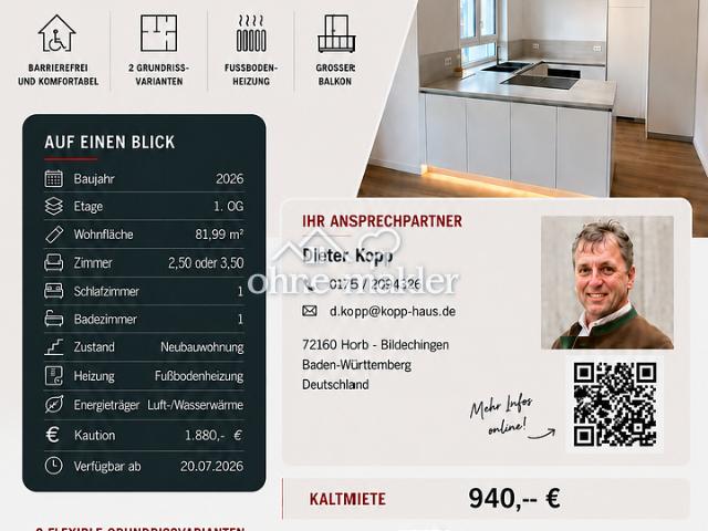 Barrierefreie OG Wohnung mit 2 flexiblen Grundrissvarianten – 2,5 oder 3,5 Zimmer möglich