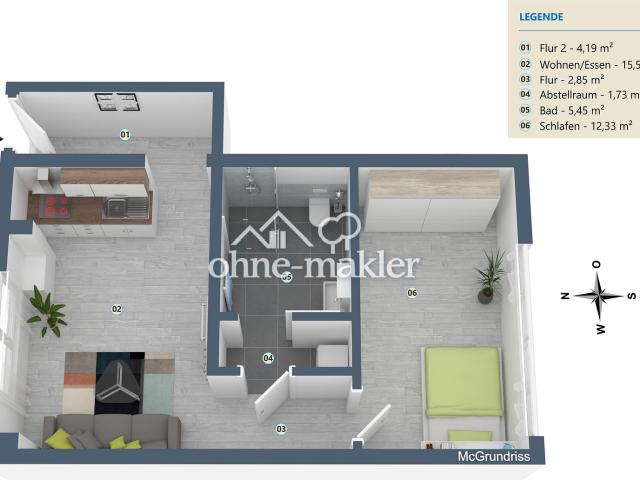 Barrierefreie, vollmöblierte 2 Zimmer Wohnung mit Einbauküche im Zentrum von Worms
