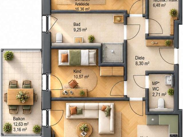 Barrierefreie 3 Zimmer Wohnung im 1. OG, 86 m², Westbalkon, Aufzug, großes Duschbad