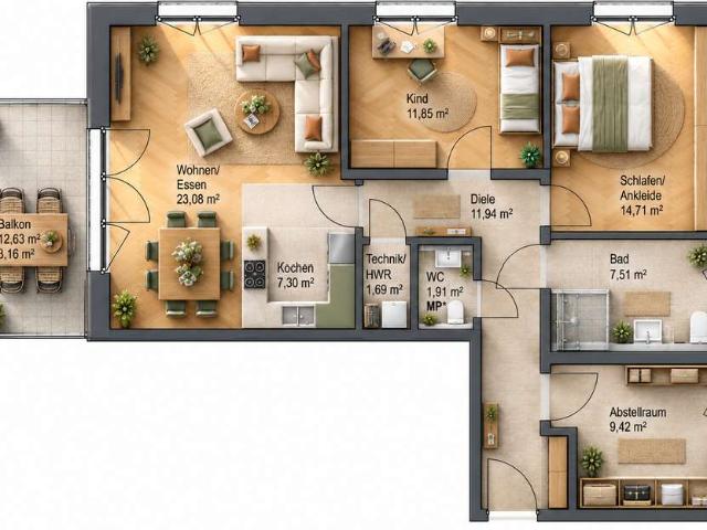 Barrierefreie 3 Zimmer Wohnung im 1. OG, 93 m², Westbalkon, Aufzug, großer Abstellraum