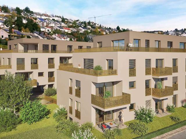 Barrierefreie 4 Zimmer Neubau Eigentumswohnung mit Gartenanteil in Leonberg B1