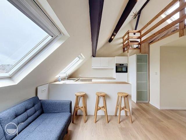 Bemeubelde studio met mezzanine aan de Visserij in Gent