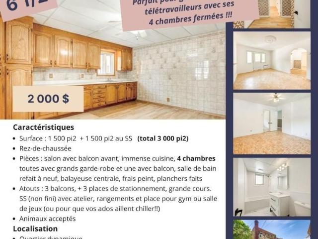 Beau grand 6 1/2 à louer dans Tétreaultville