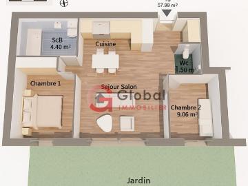 Beau T3 moderne en Rez de jardin