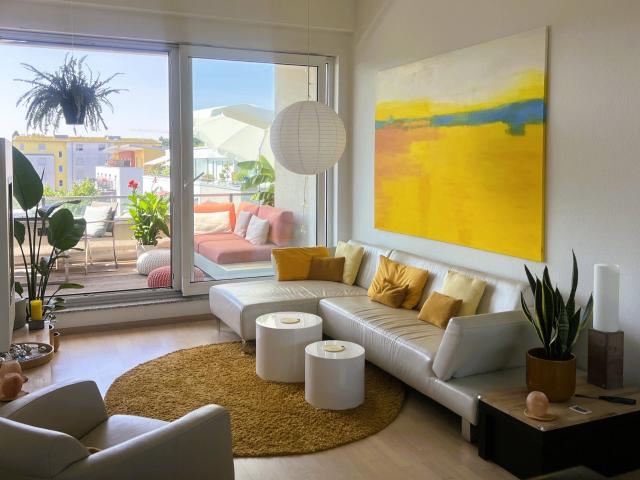 Beautiful, furnished 2 room penthouse in Mainz Weisenau with south facing roof terrace & underground parking space