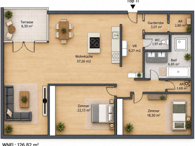 Begehrte Dachgeschoß Wohnung in attraktiver Lage mit großzügigen Flächen, Top Ausstattung & niedrigen Betriebskosten