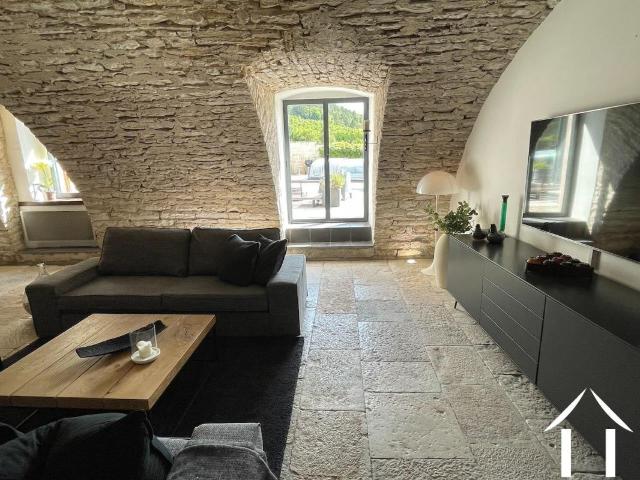 Belle maison de vacances en pierre avec piscine chauffée et magnifique salon avec voûte