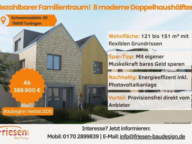 Bezahlbarer Familientraum | Neubau Doppelhaushälfte in Tuningen