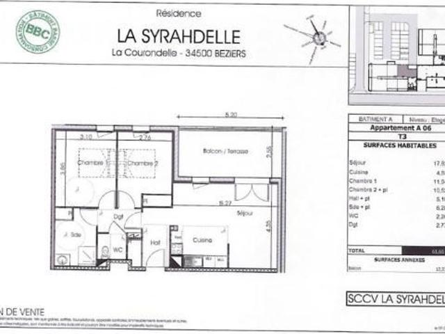 Béziers Courondelle T3 61.21 m²