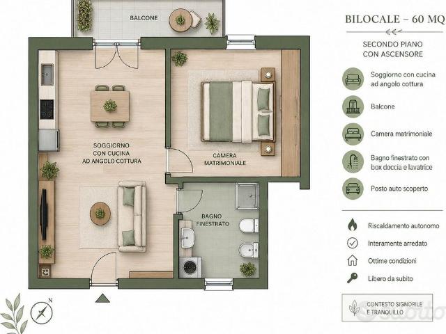 Bilocale con balcone e posto auto ad Agrate