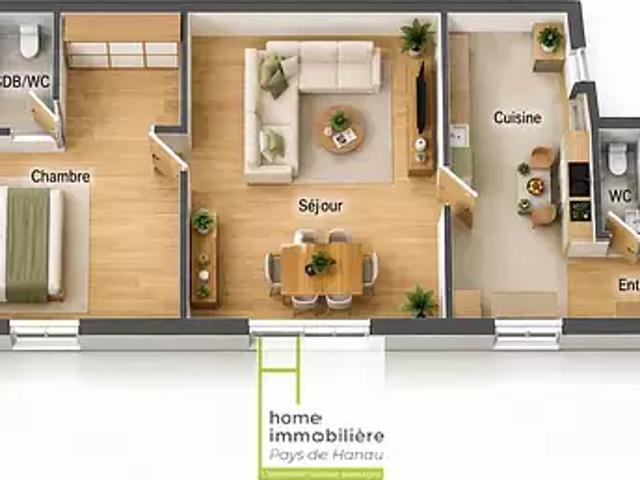 Bouxwiller 67330 Location appartement 2 pièces t2 au dernier étage