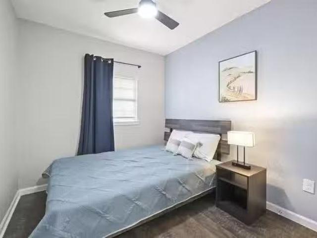 Blackout Curtains + Ceiling Fan + Closet