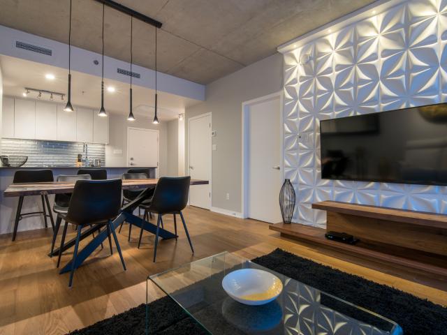 Brossard Furnished Condo Rental at Solar Uniquartier Lovely 1 Bed, 1 Bath with Gorgeous Interior Design and Private Balcony