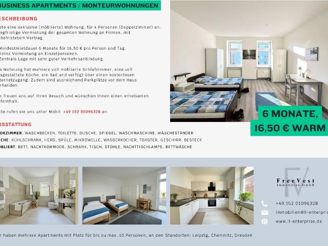 Business apartment for rent up to 6 person from 6 months, Chemnitz Amsterdam Apartments for Rent