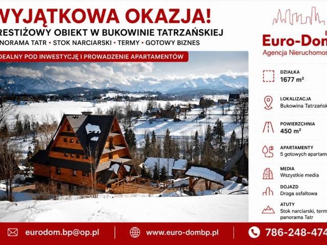 Butikowy hotel 450 m² w Bukowinie Tatrzańskiej. Gotowy biznes