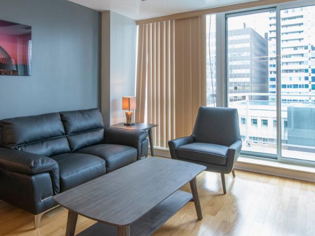 ByWard Market Ottawa Furnished Condo Rental At Yorkville Plaza – Spacious 2 Bedroom 2 Bathroom Suite With Hardwood Floor And In Suite Laudry