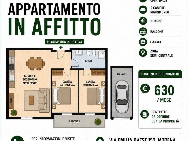 Campogalliano con due camere balcone e box auto