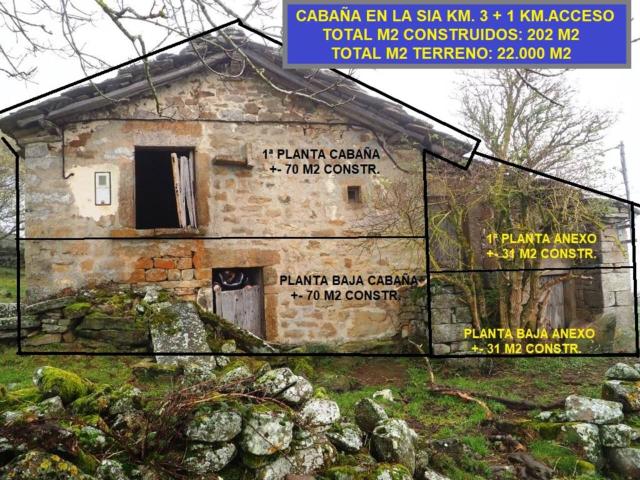 Cabaña Ind. con Anexo de 202 m2 constr. 150 m2 útiles en 2 plantas en Terreno Rústico 22.000 m2. Acceso, agua manantia