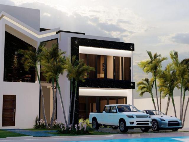 Casa moderna con jard?n, ventanas de pared completa, doble altura, cochera para