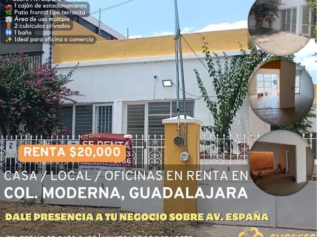 Casa / Oficina / Local Frontal en Renta – Col. Moderna, Guadalajara